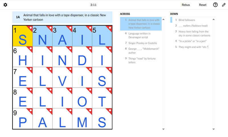 mini crossword screenshot